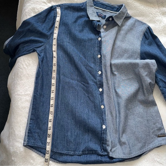 Saint James Split Denim Button Down Shirt Made In France Size 8 Collared Y2K - Picture 9 of 13